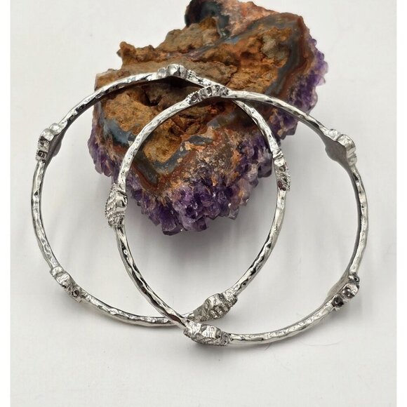 Silver Tone Crystal Rhinestone Clover Bangle Bracelets Set Of 2 Costume Jewelry - Picture 4 of 7